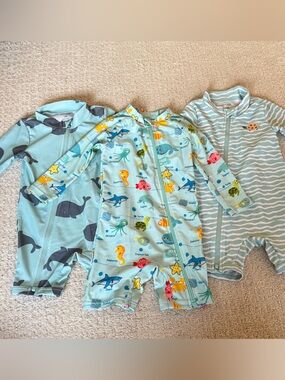 3 zip front baby swim suit onesies